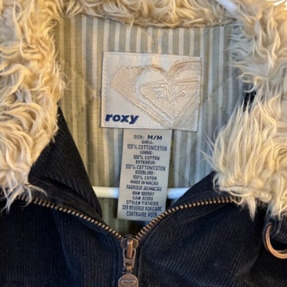 Roxy Dark Blue Corduroy Jacket with faux Fur Sleeves and Collar, Size M - Picture 5 of 5